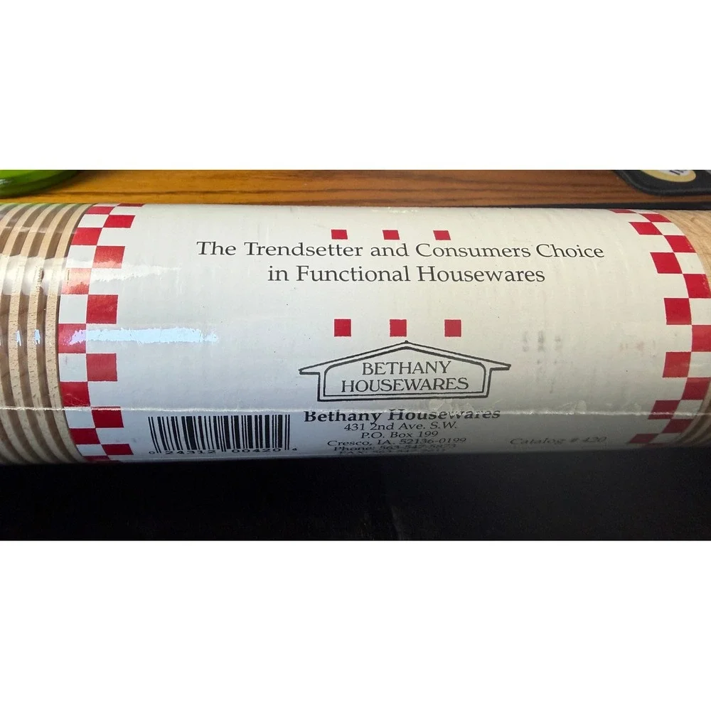 Bethany Housewares 420 Corrugated Rolling Pin Hard Maple Wood Red Handle Lefse